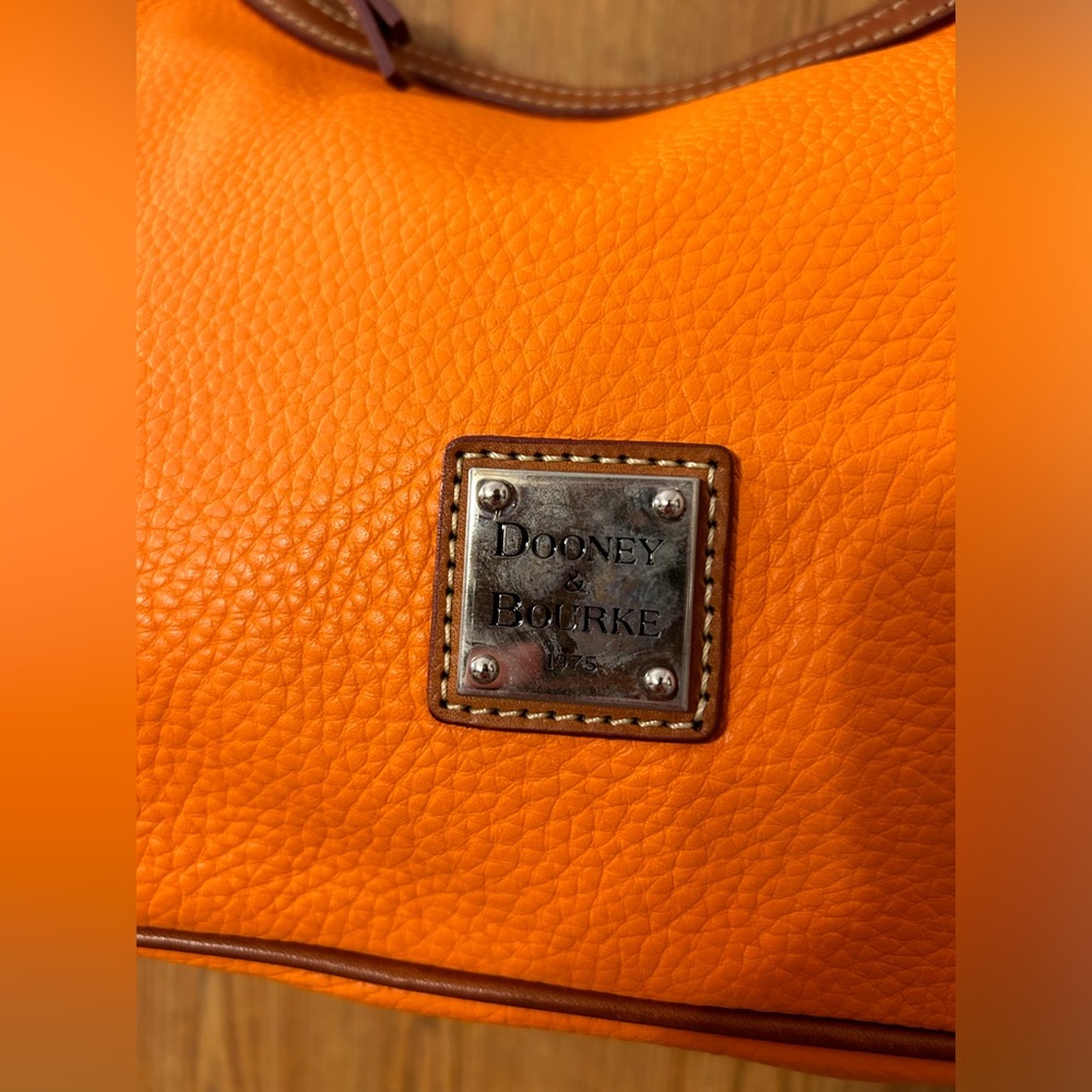 Dooney And Bourke Orange Pebble Leather Harrison Hobo Shoulder Bag - Picture 6 of 15